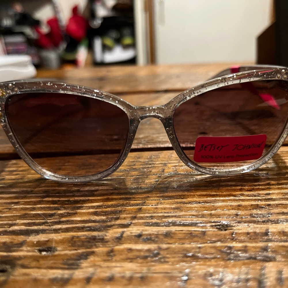 Betsey Johnson gray glitter sunglasses with rhinestones